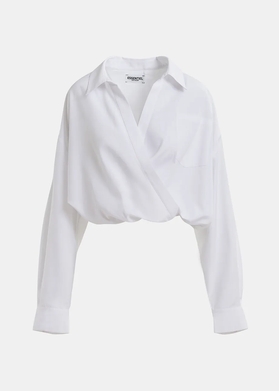 Blusa de algodón con efecto envolvente, blanco