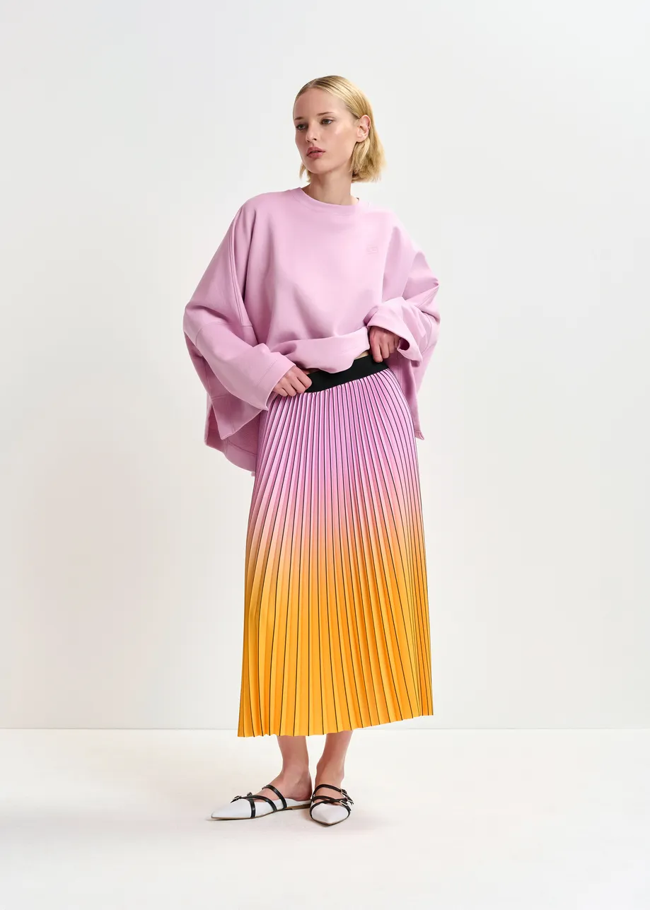 Pink, orange and black pleated skirt with gradient effect