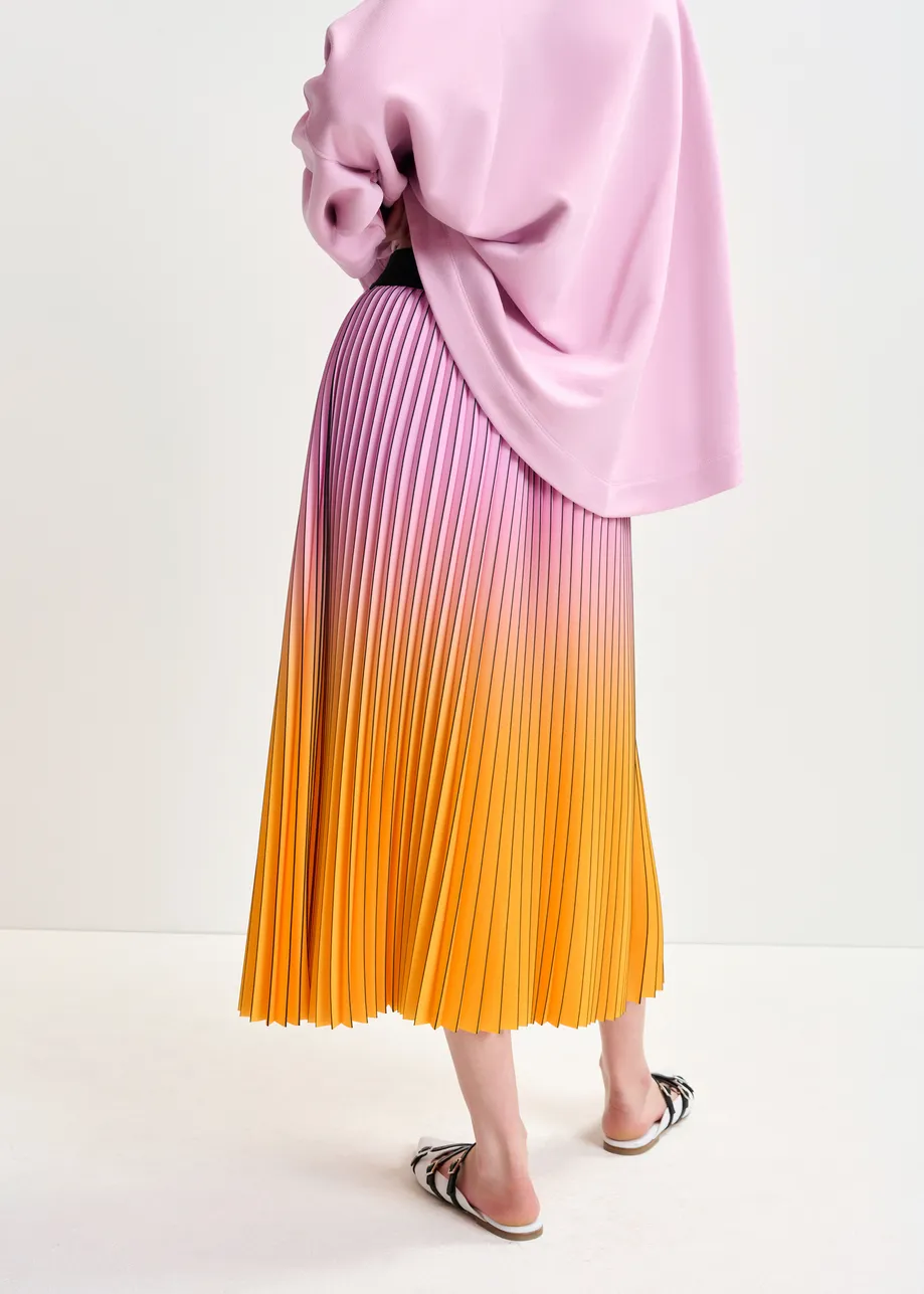 Pink, orange and black pleated skirt with gradient effect