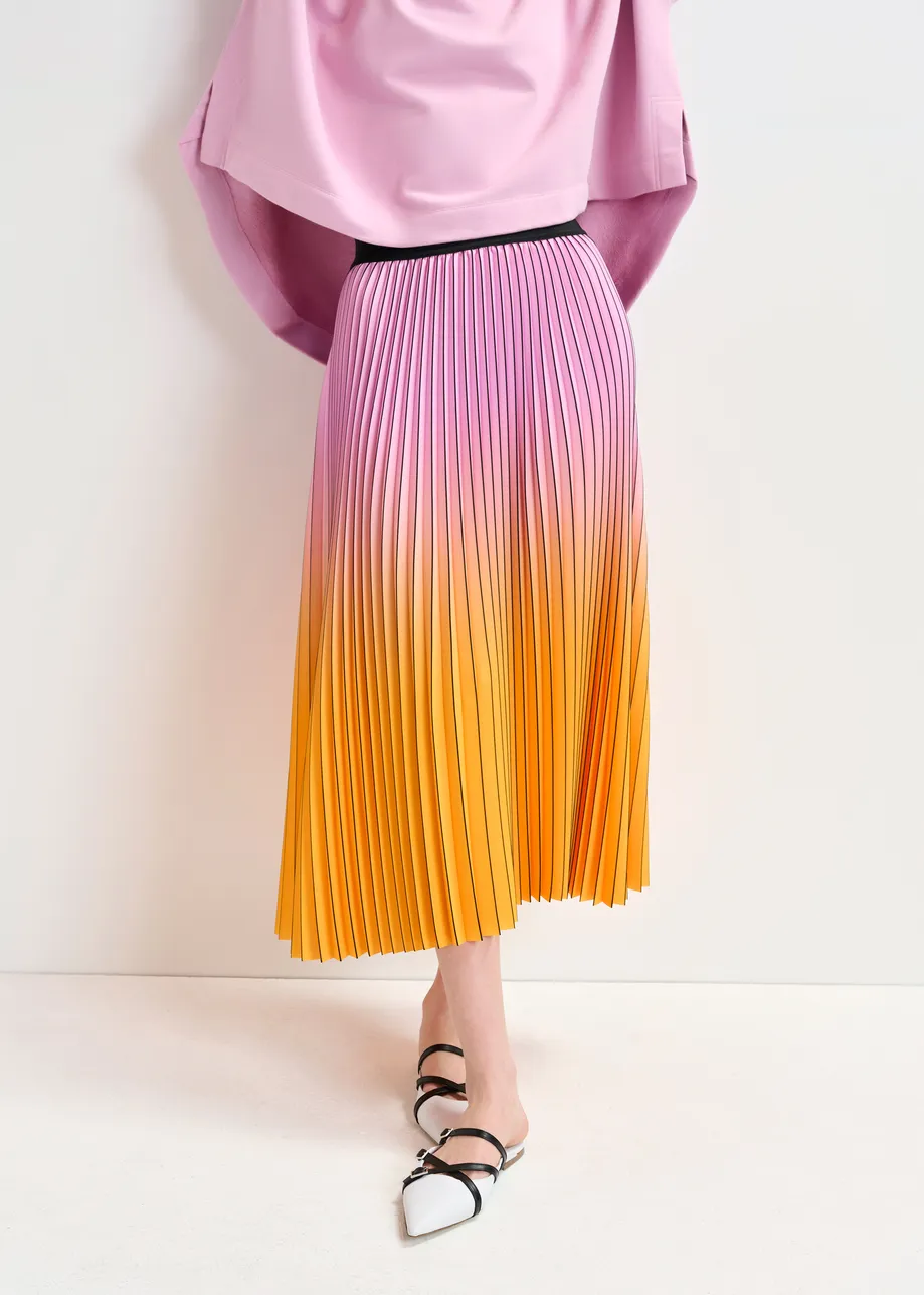 Pink, orange and black pleated skirt with gradient effect