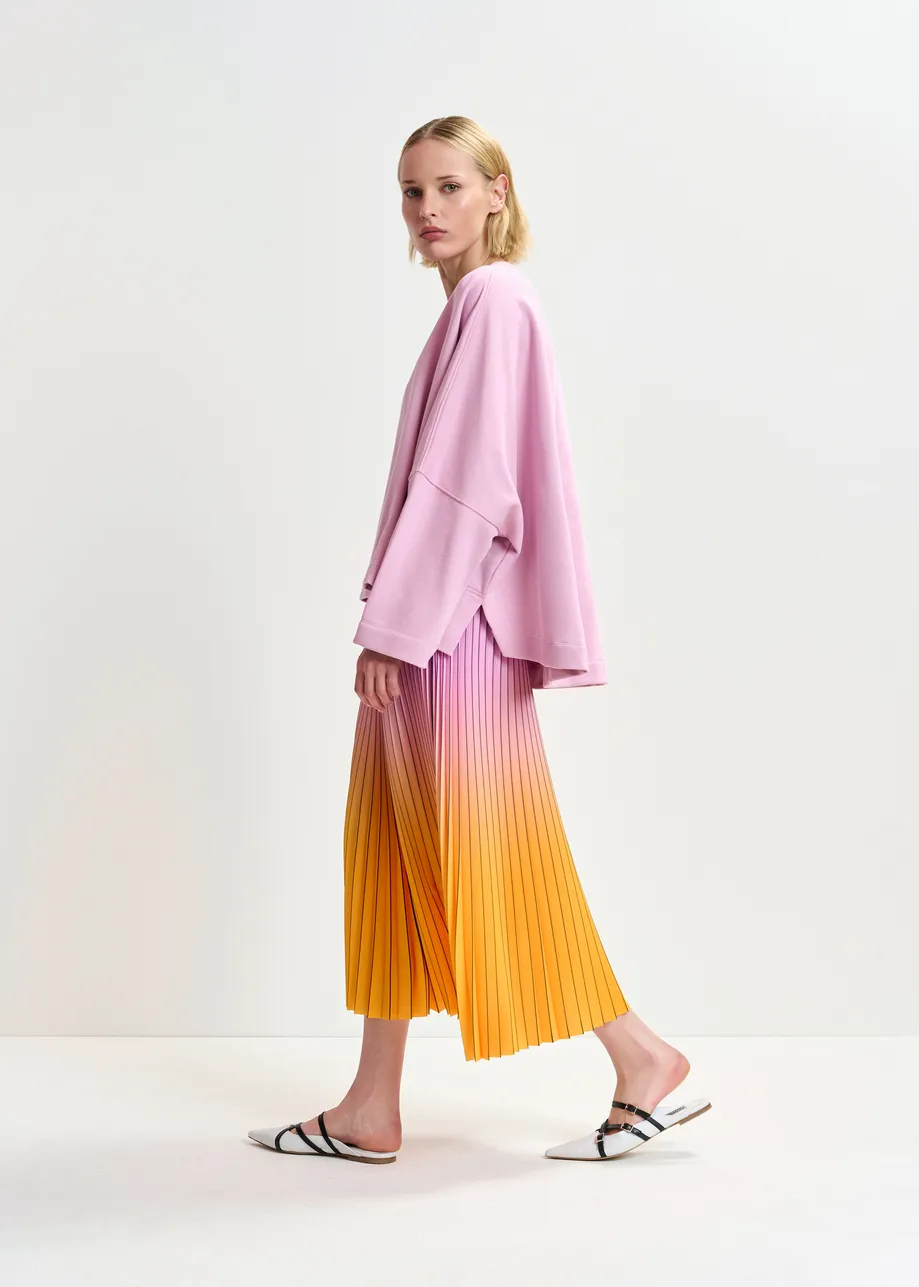 Pink, orange and black pleated skirt with gradient effect