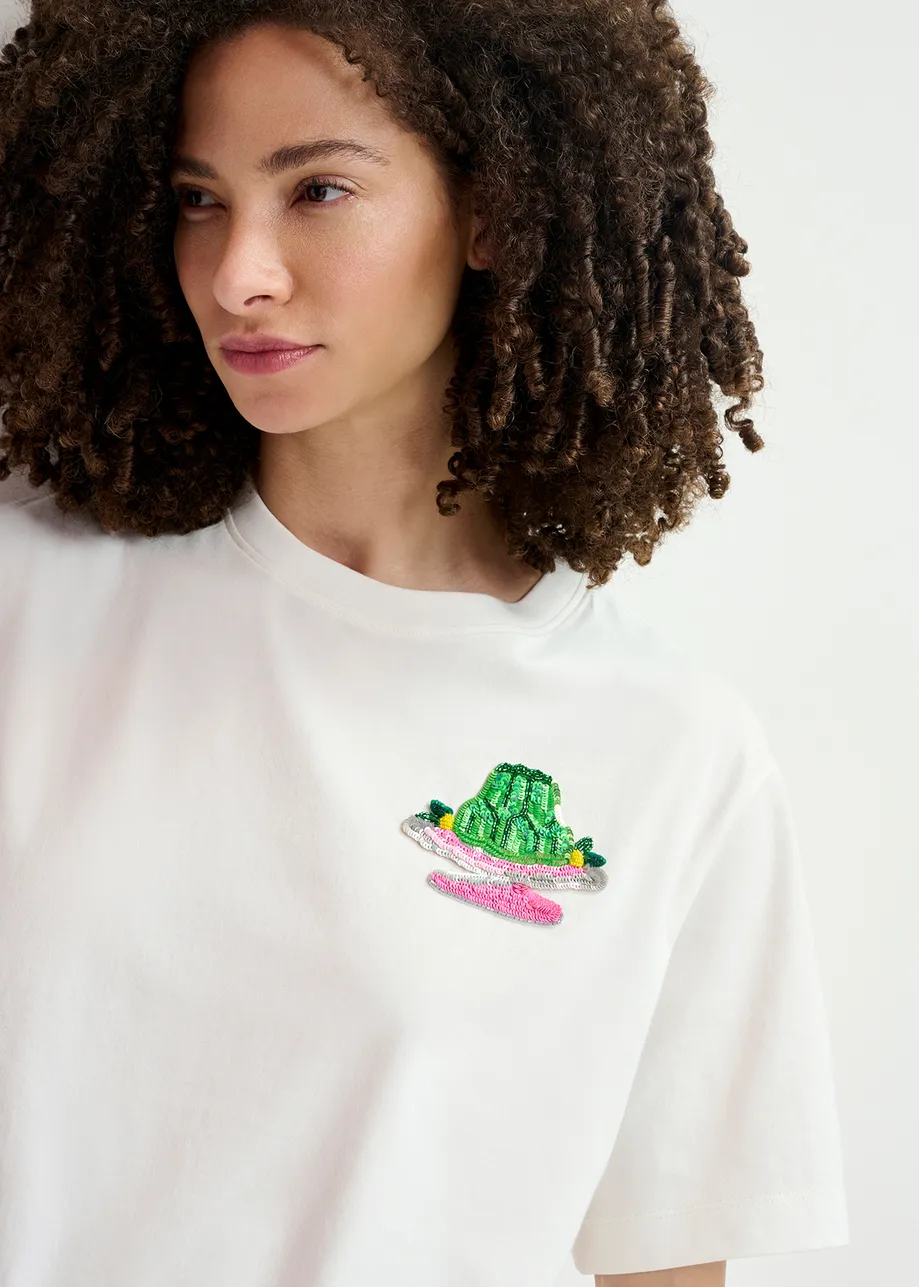 T-shirt bianca in cotone biologico con ricamo