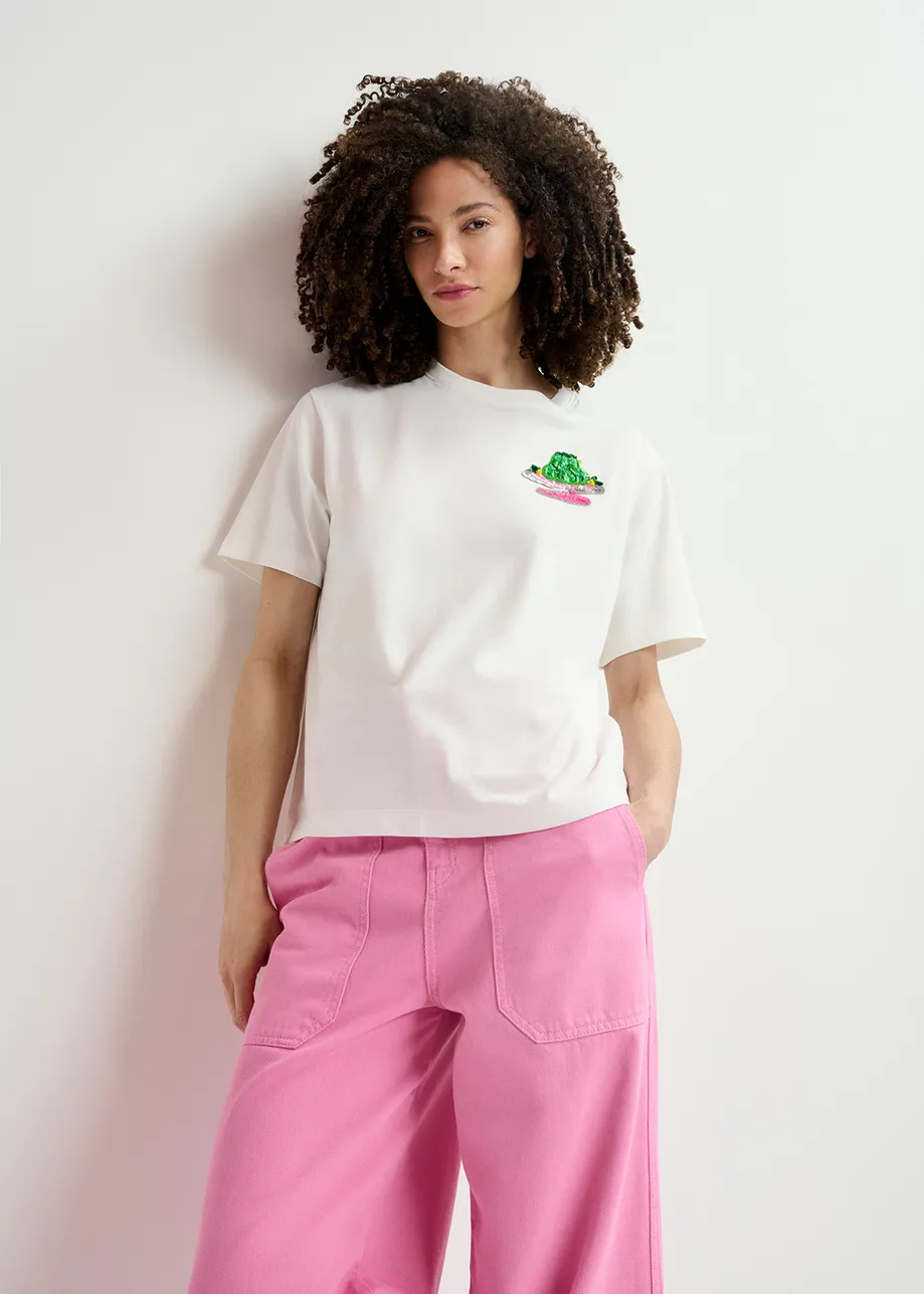 T-shirt bianca in cotone biologico con ricamo