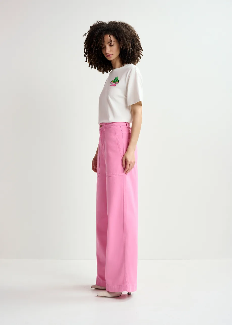 T-shirt bianca in cotone biologico con ricamo