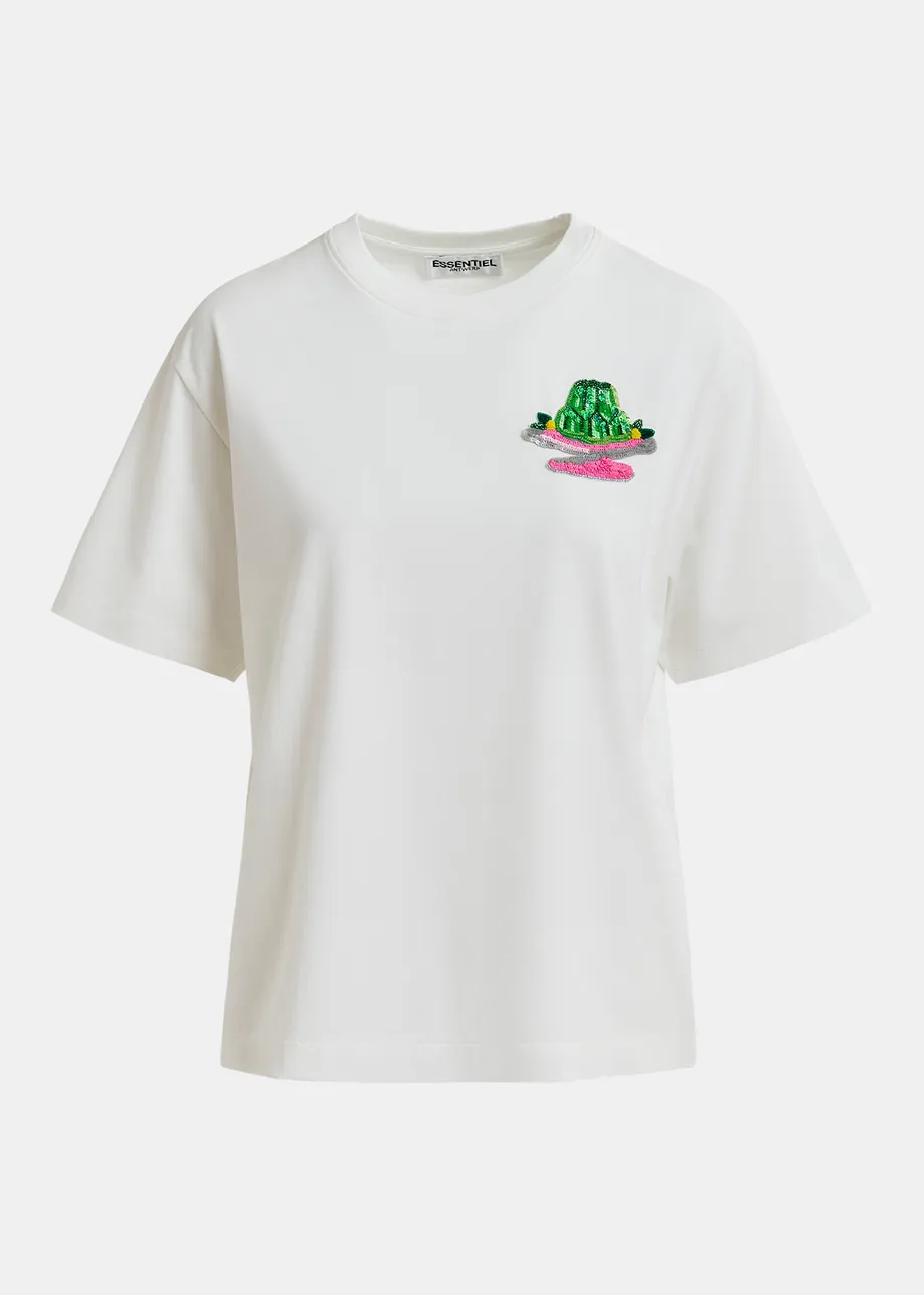 Camiseta de algodón orgánico con bordado, blanco