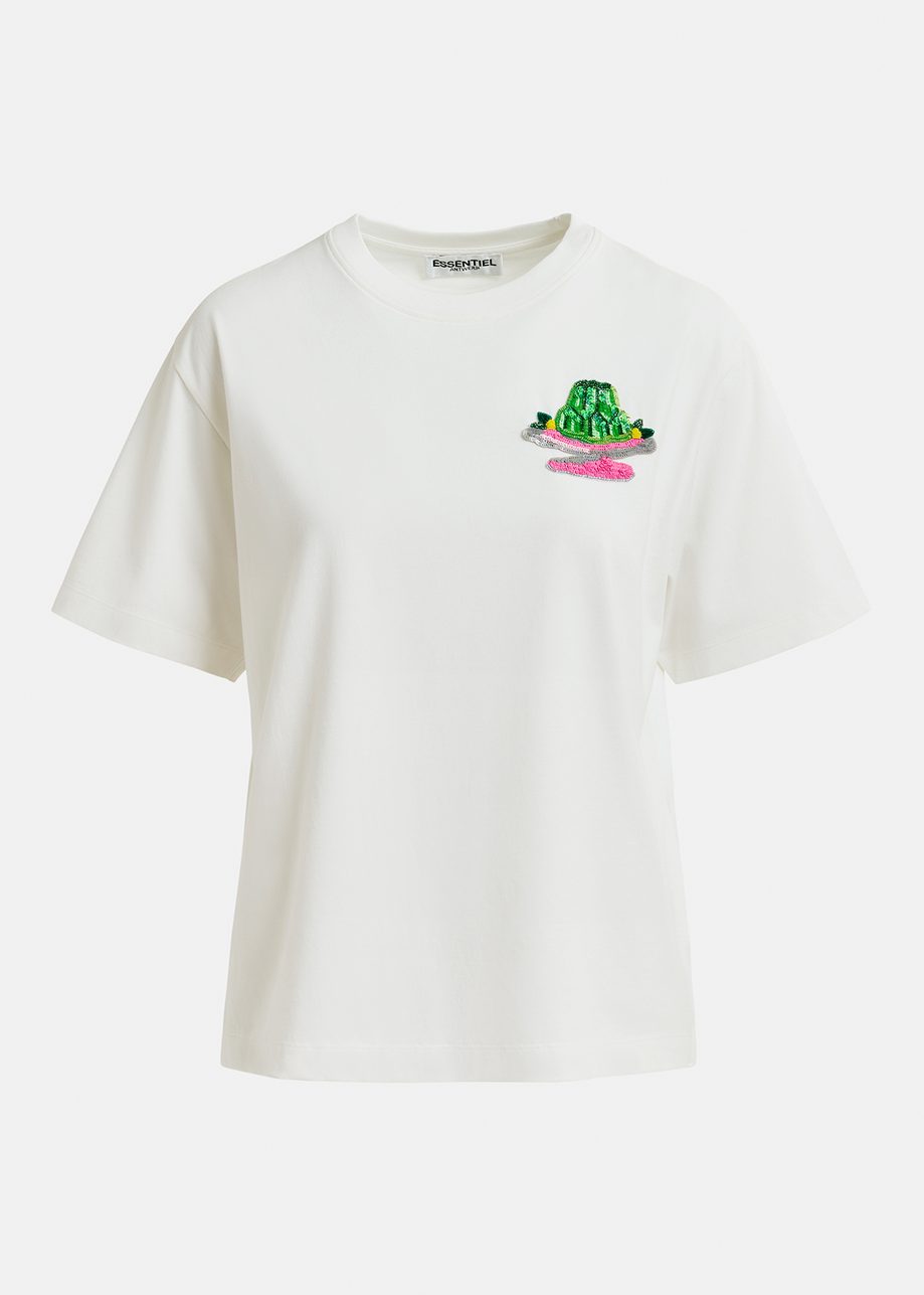 White organic cotton T-shirt with embroidery