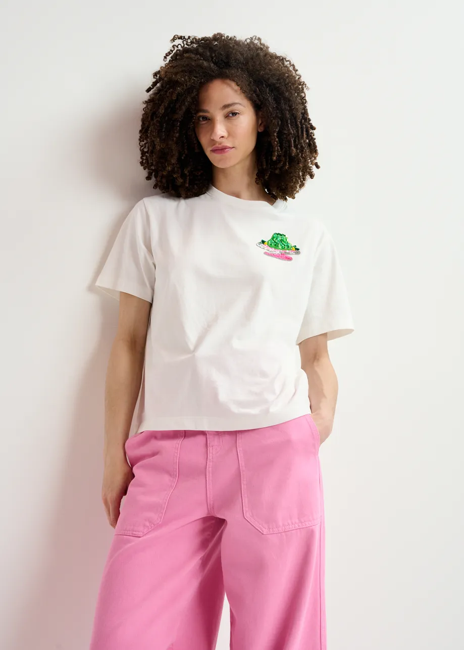 Camiseta de algodón orgánico con bordado, blanco