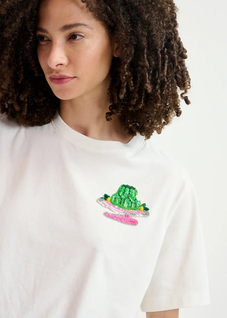 Camiseta de algodón orgánico con bordado, blanco