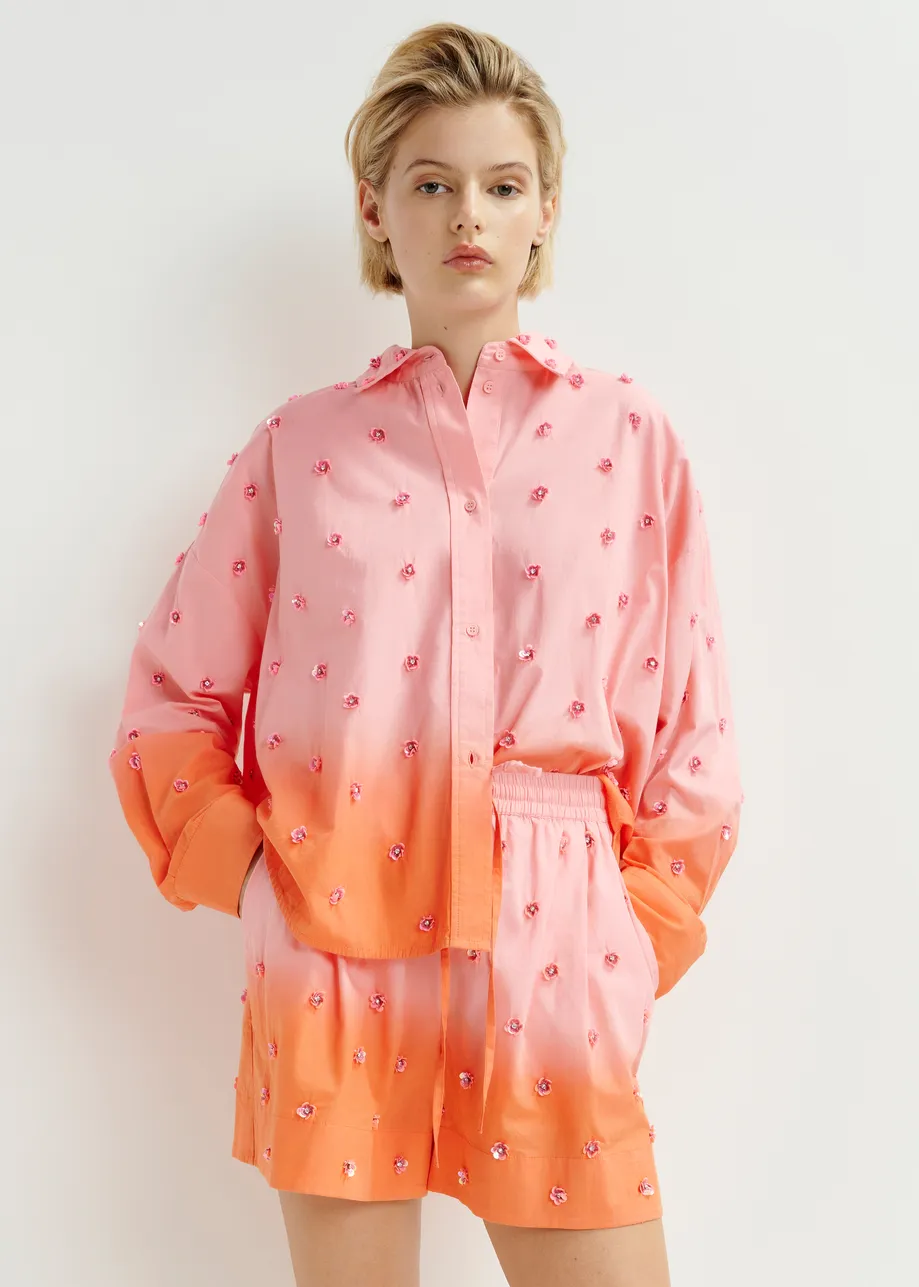 Pink and orange ombré shirt with sequin and bead embellishments