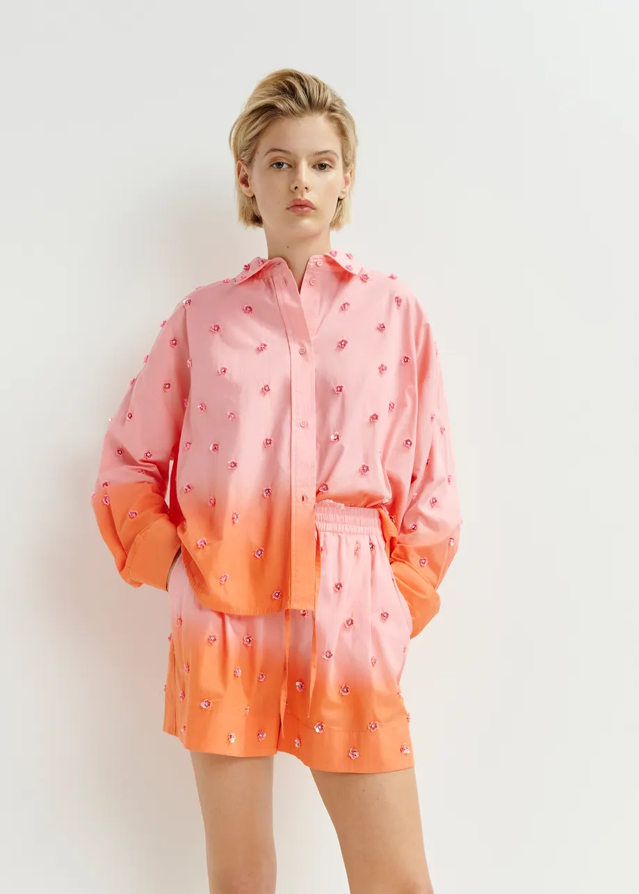 Chemise en dégradé rose et orange à paillettes