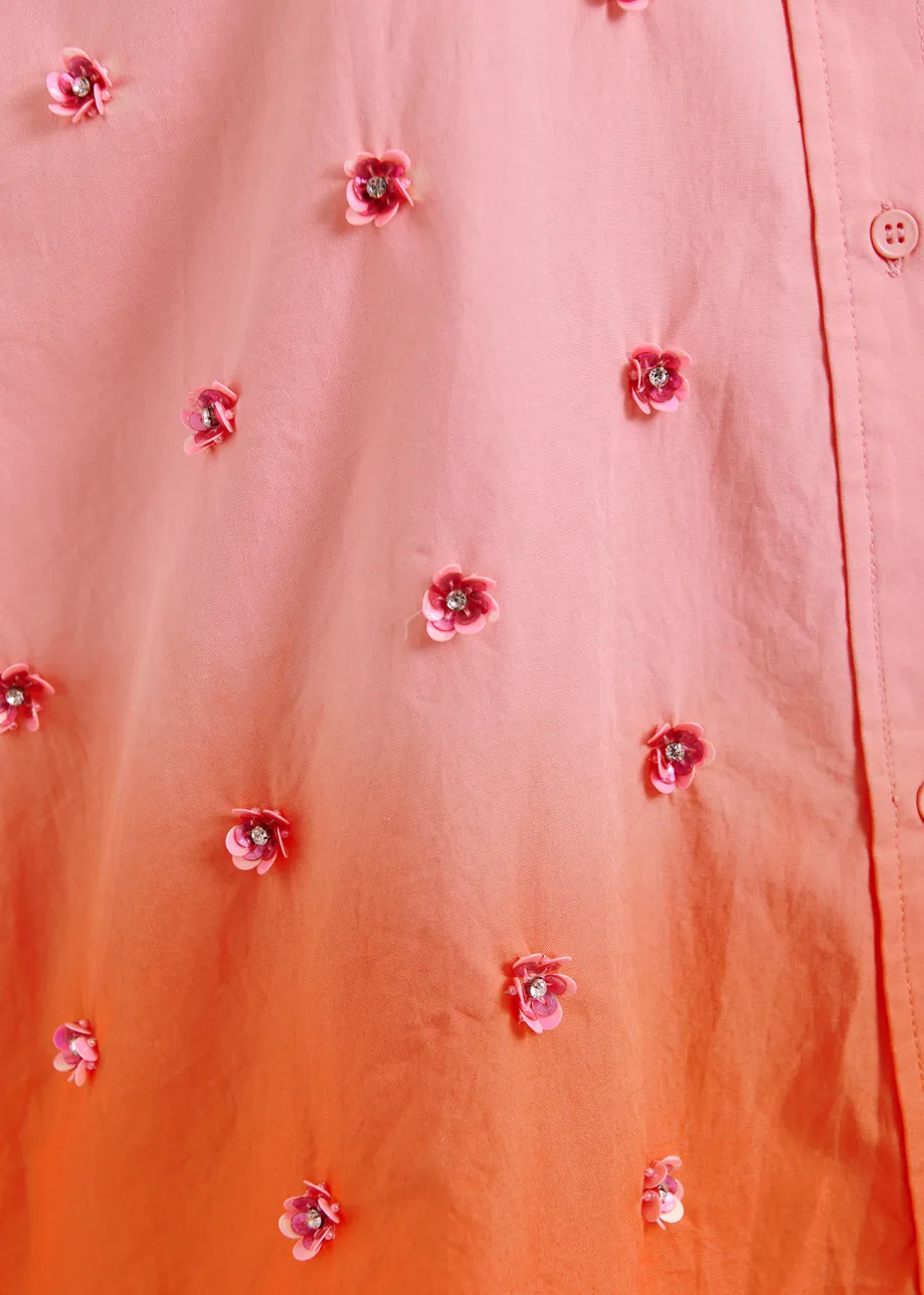 Pink and orange ombré shirt with sequin and bead embellishments