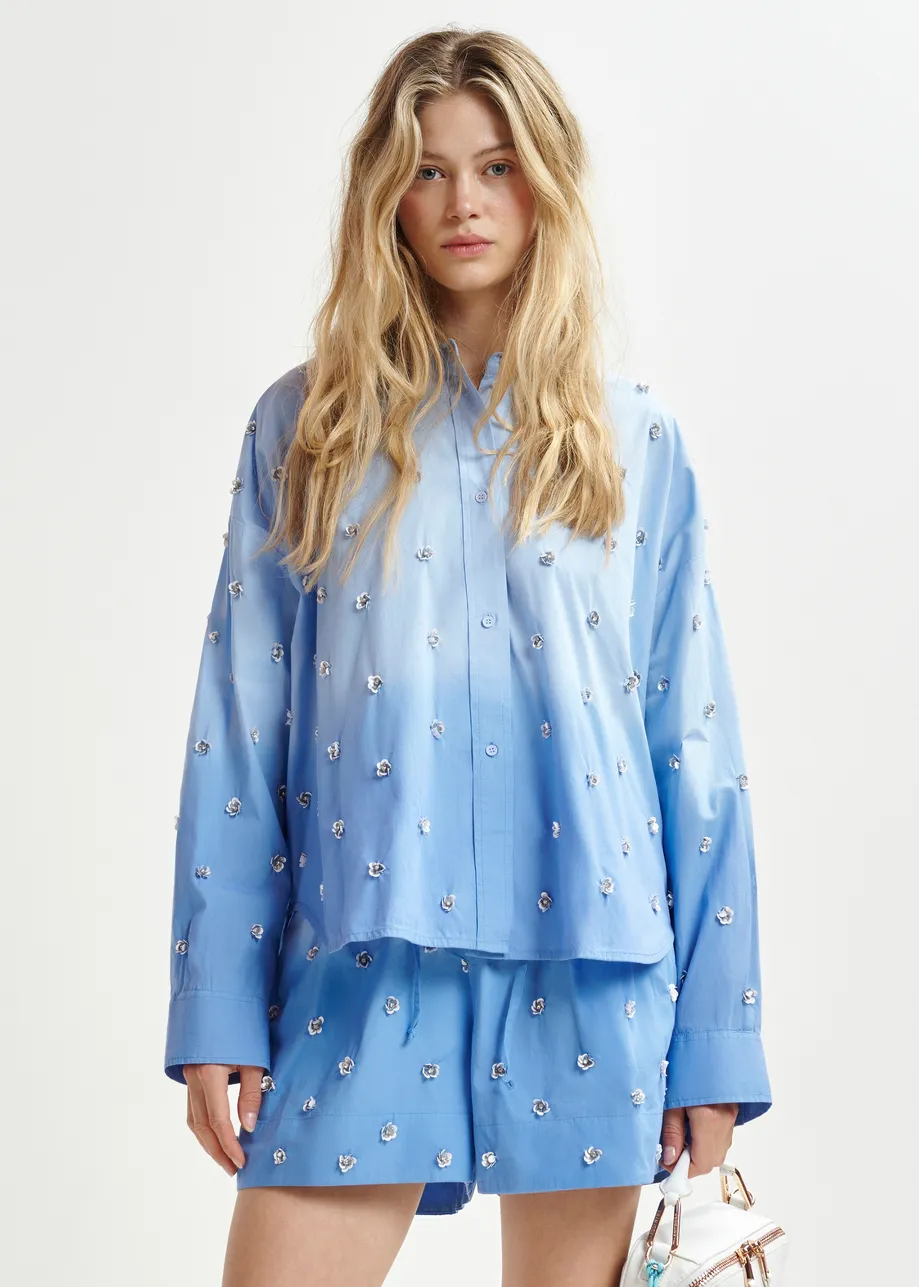 Chemise en dégradé bleu clair et foncé à paillettes