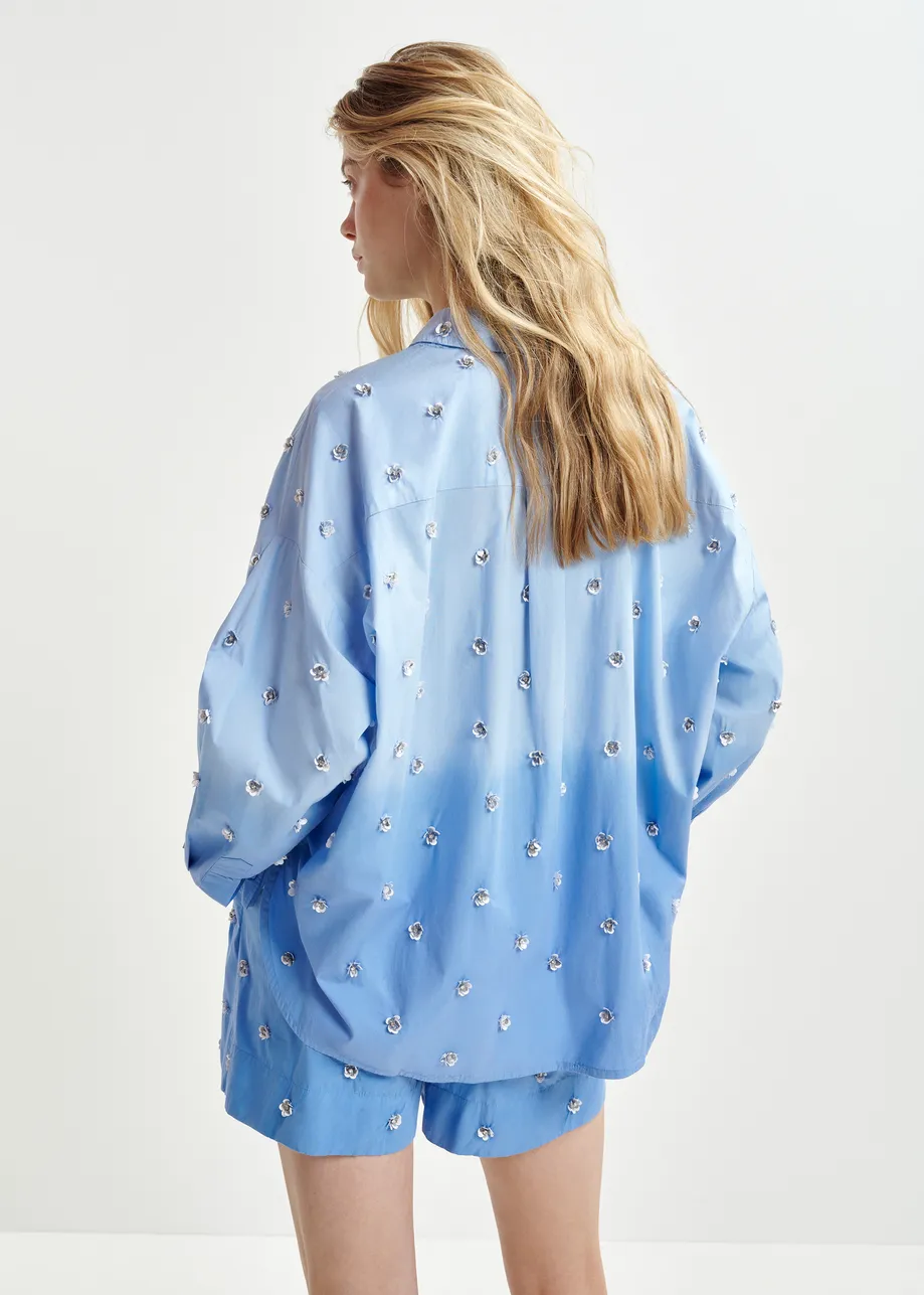 Chemise en dégradé bleu clair et foncé à paillettes