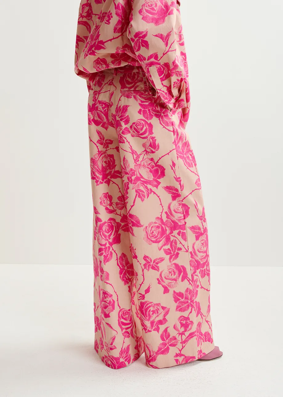 Roze wijde jeans met bloemenprint