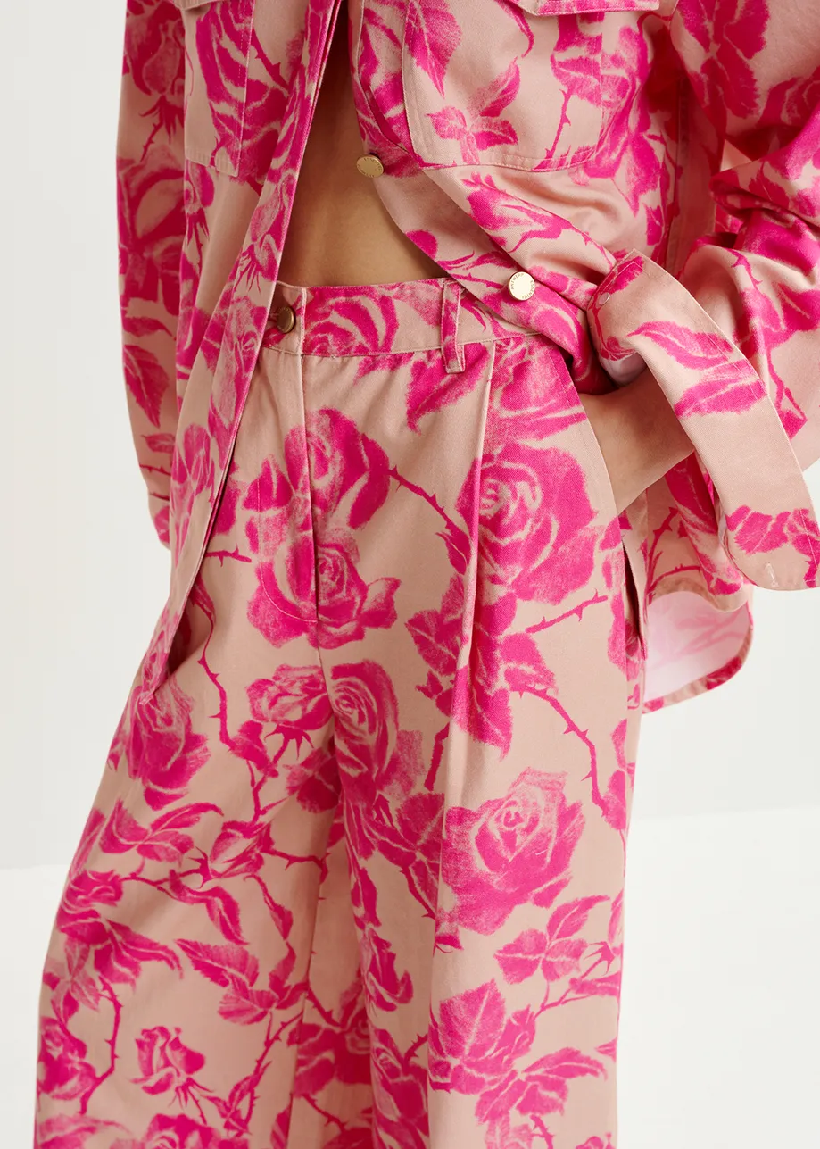 Roze wijde jeans met bloemenprint