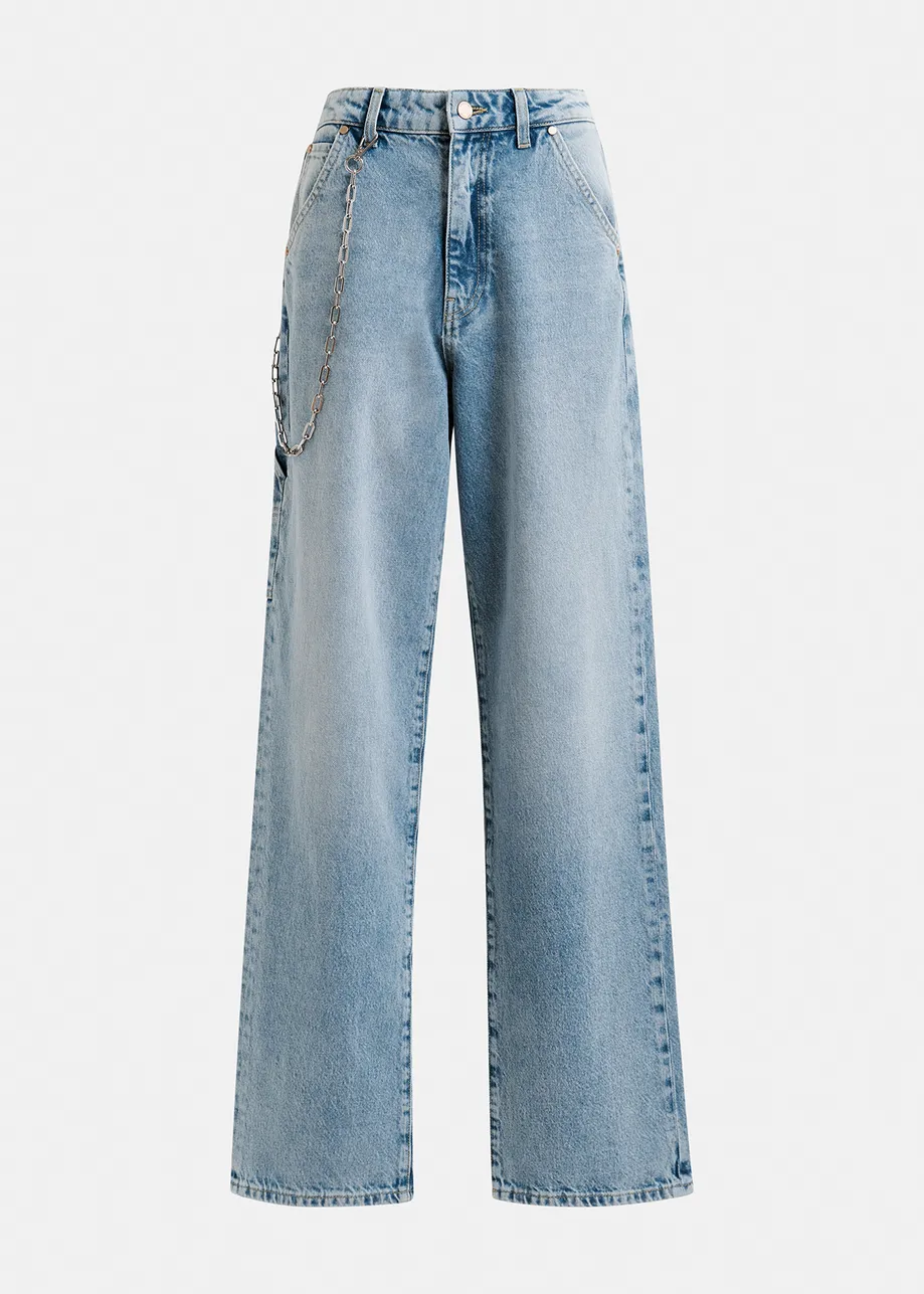 Blue wide-leg jeans with patch pockets