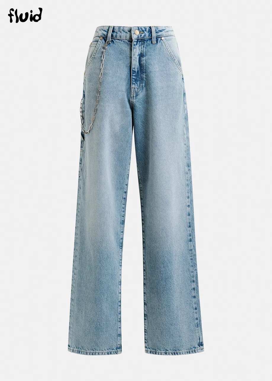 Blue wide-leg jeans with patch pockets