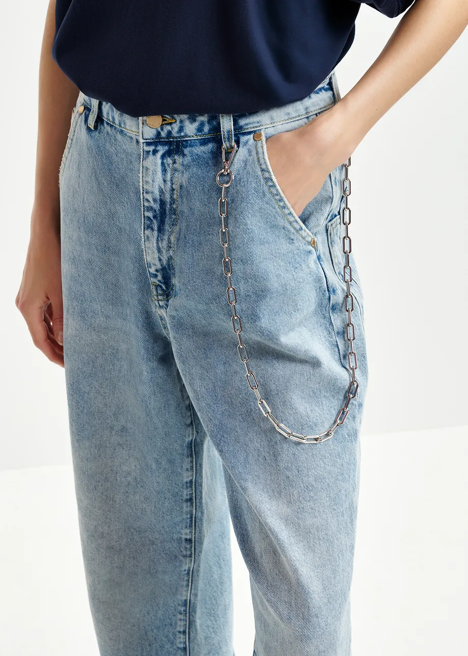 Blue wide-leg jeans with patch pockets