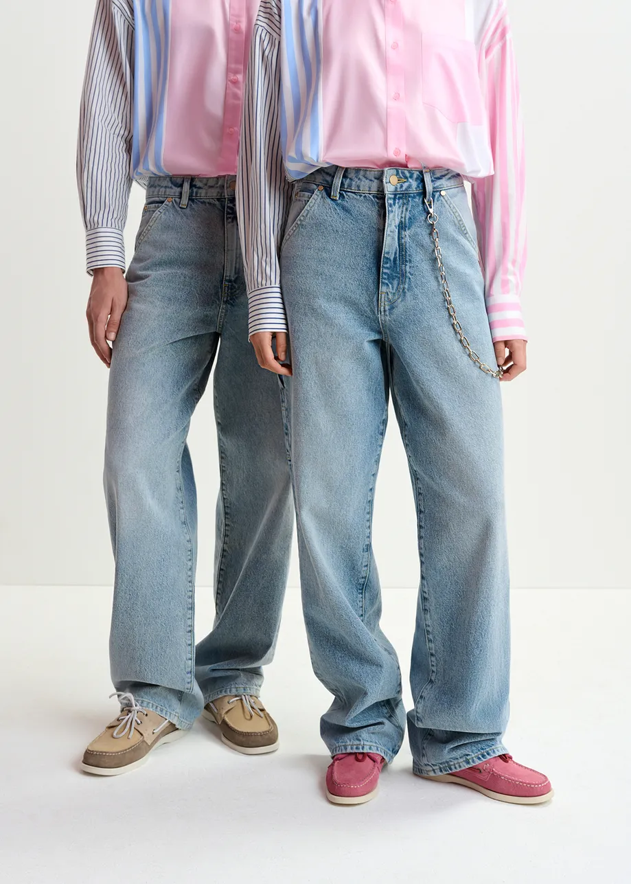 Blue wide-leg jeans with patch pockets