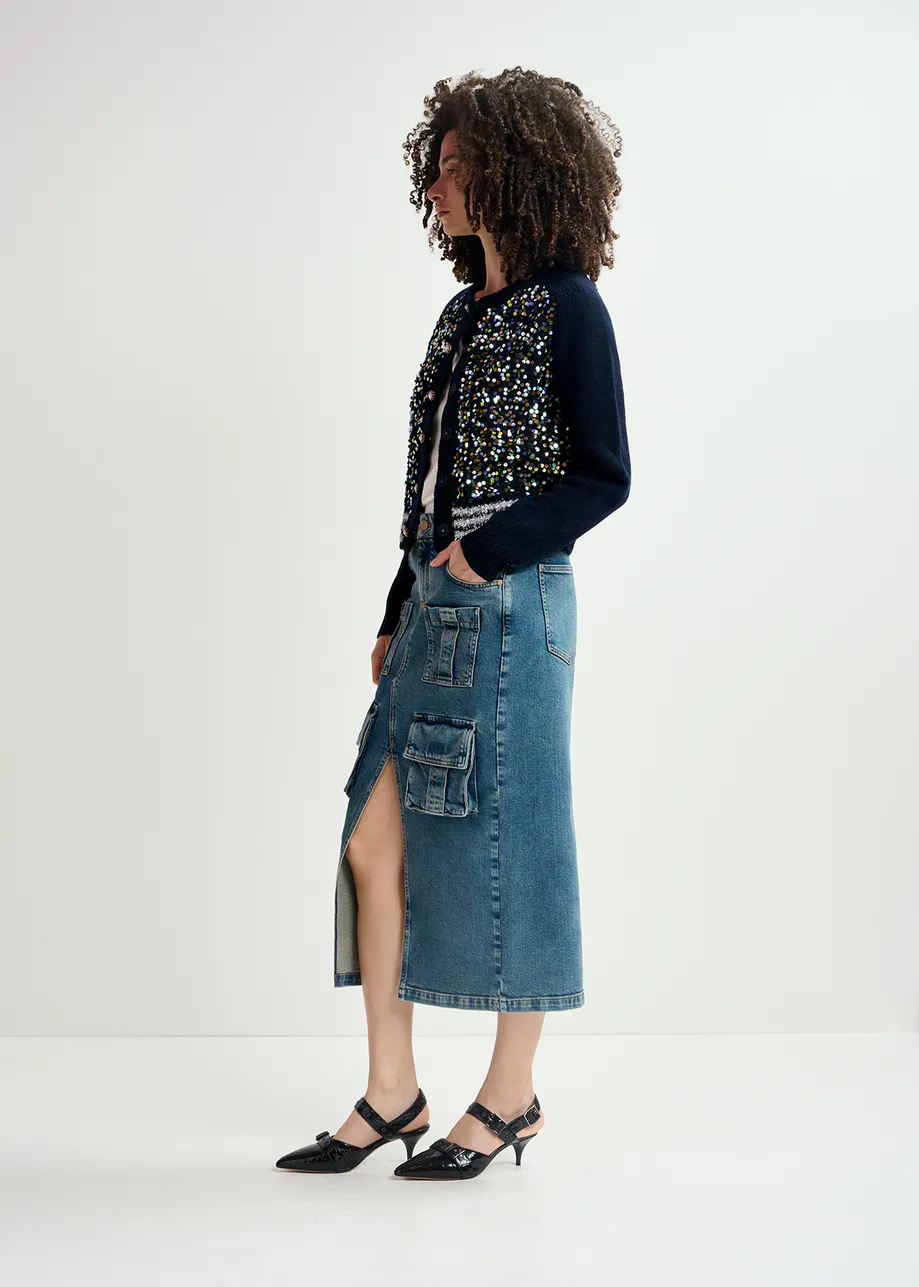 Blue cargo skirt with patch pockets