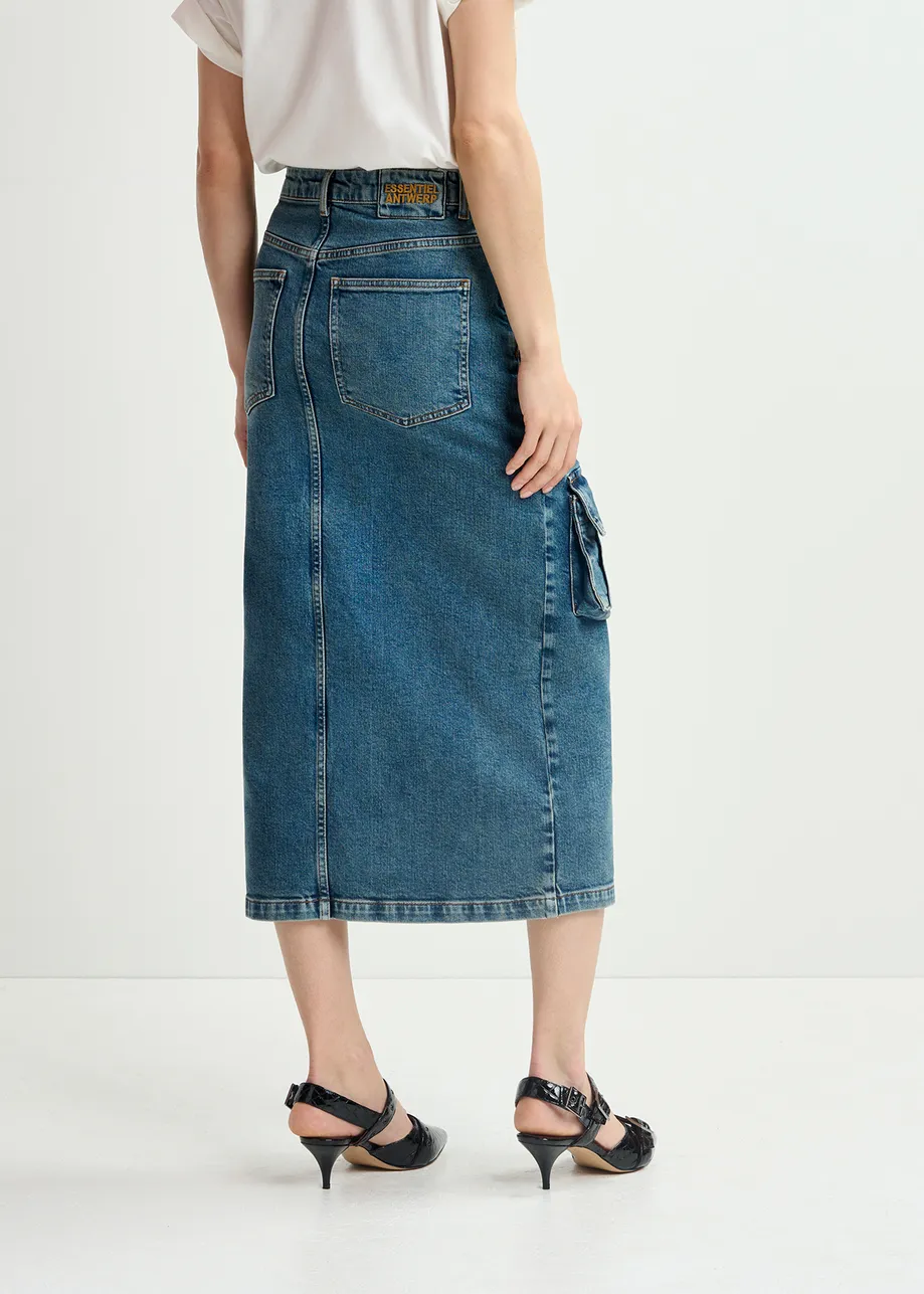 Blue cargo skirt with patch pockets