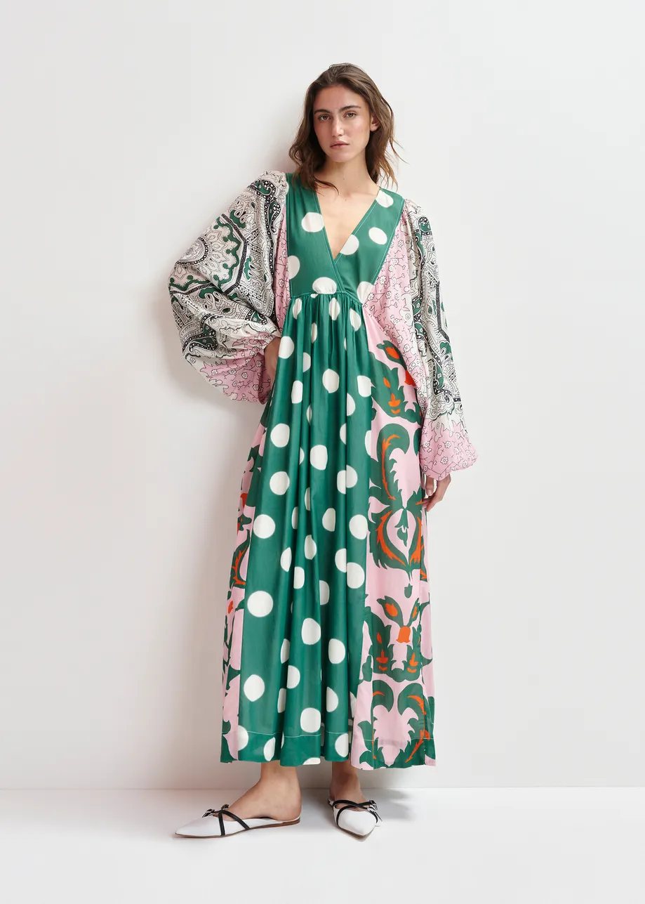 Maxikleid aus Baumwollmischgewebe mit Print in Grün, Rosa und mehreren Farben