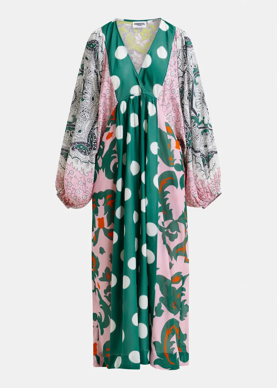 Maxikleid aus Baumwollmischgewebe mit Print in Grün, Rosa und mehreren Farben