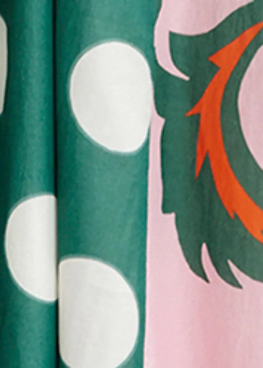 Green, pink and multicolor printed cotton blend maxi dress