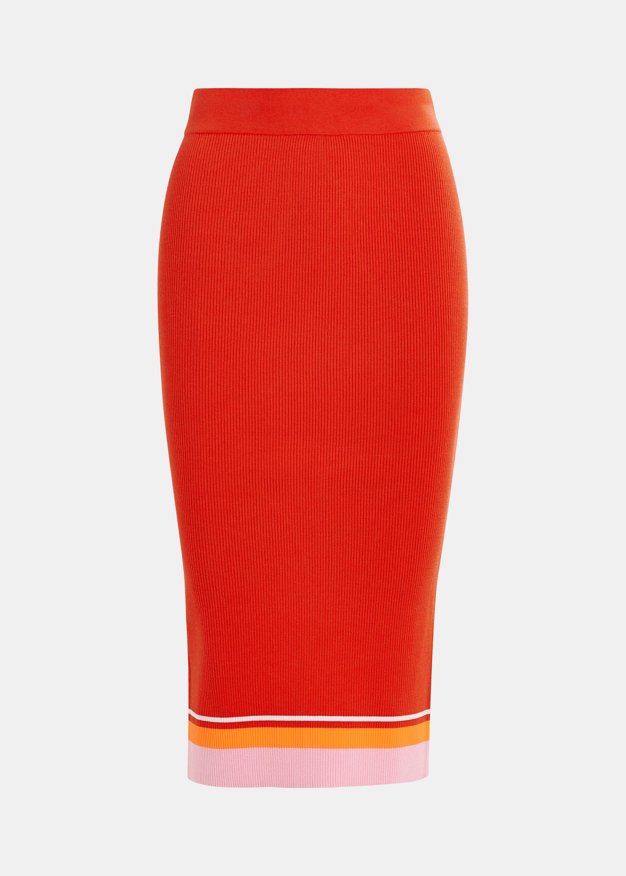 Red, pink and orange midi skirt with contrasting border