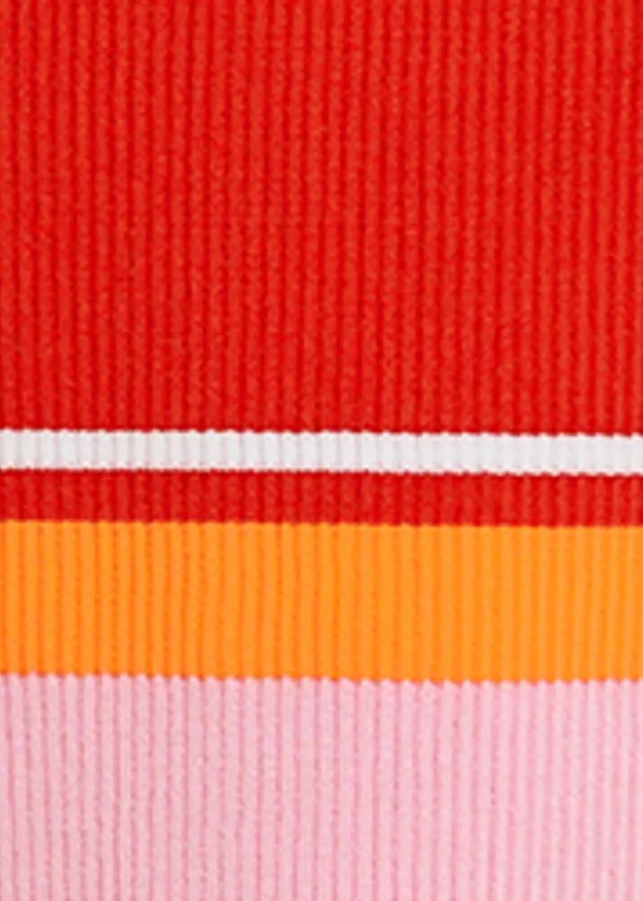 Rode, roze en oranje midirok met contrastboord