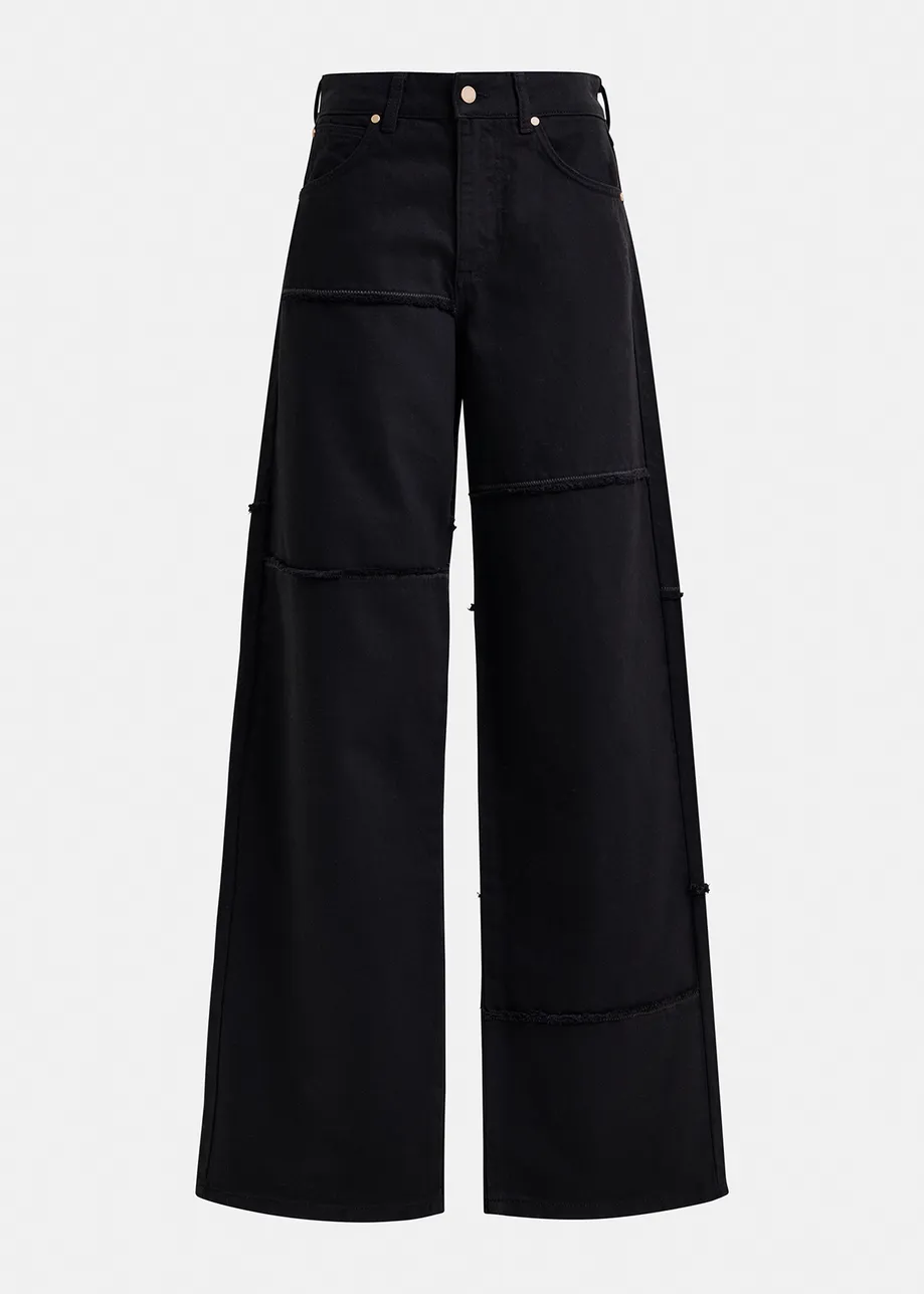 Black straight-leg patchwork jeans