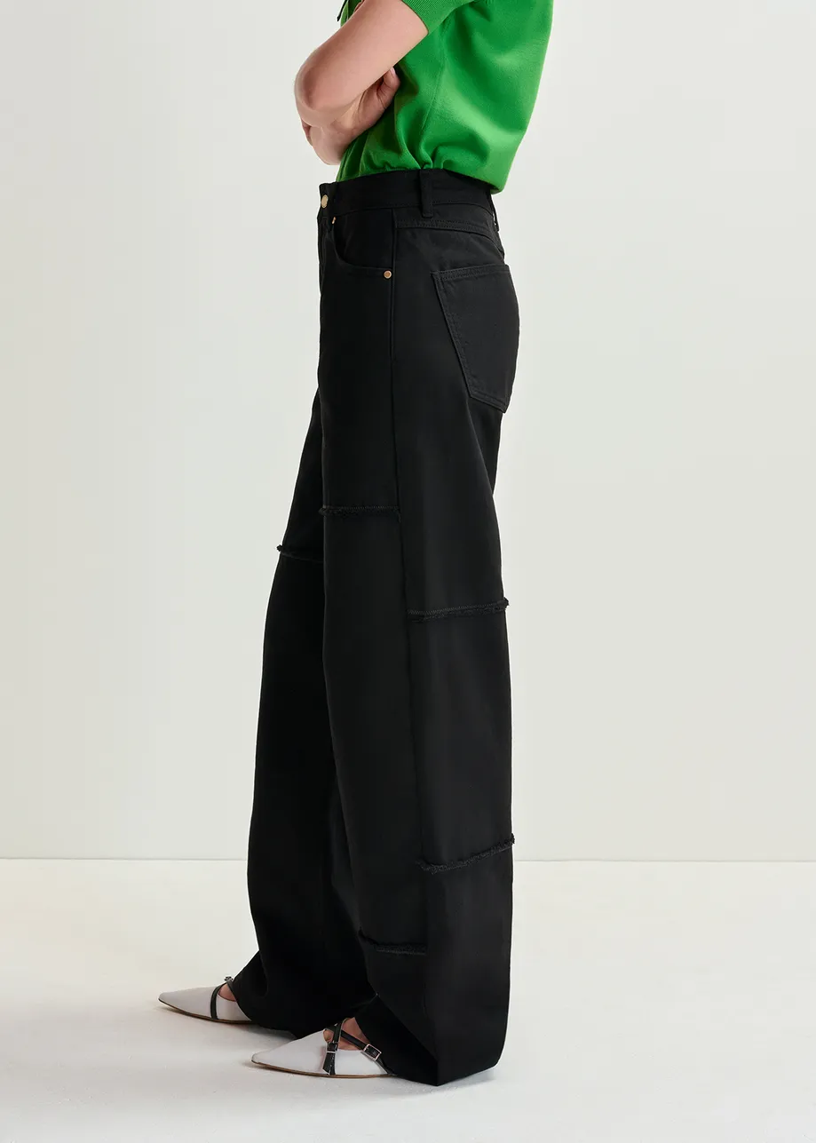 Black straight-leg patchwork jeans