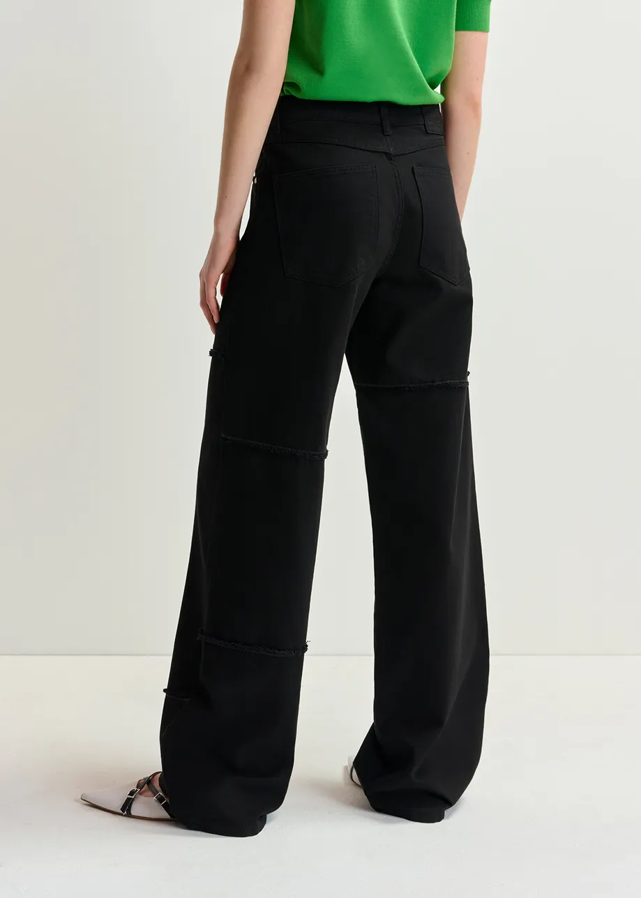 Black straight-leg patchwork jeans