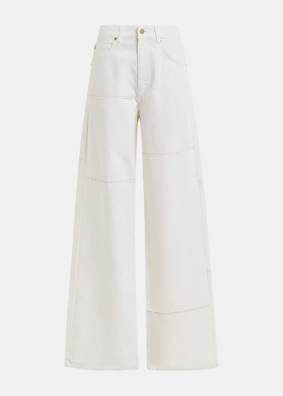 White straight-leg patchwork jeans