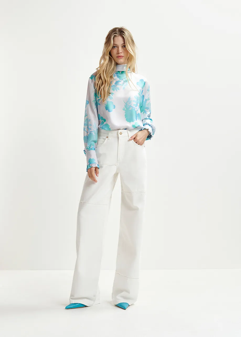 Witte patchwork jeans met rechte pijpen