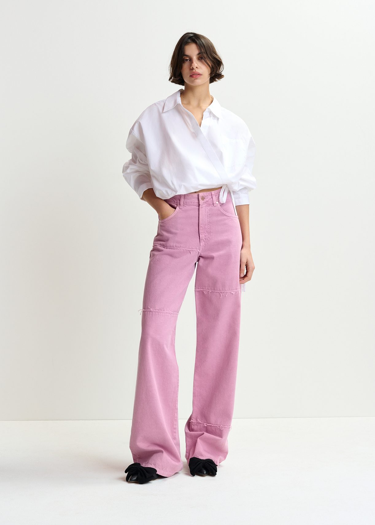 Pink straight-leg patchwork jeans | Essentiel Antwerp United States