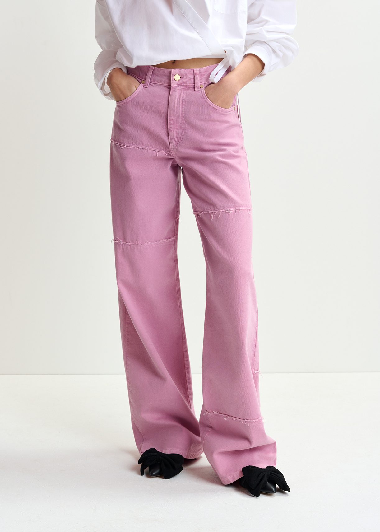 Pink straight-leg patchwork jeans | Essentiel Antwerp United States