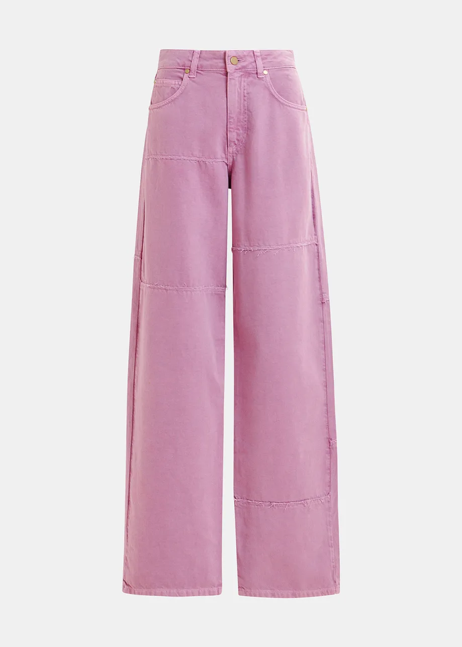 Pink straight-leg patchwork jeans