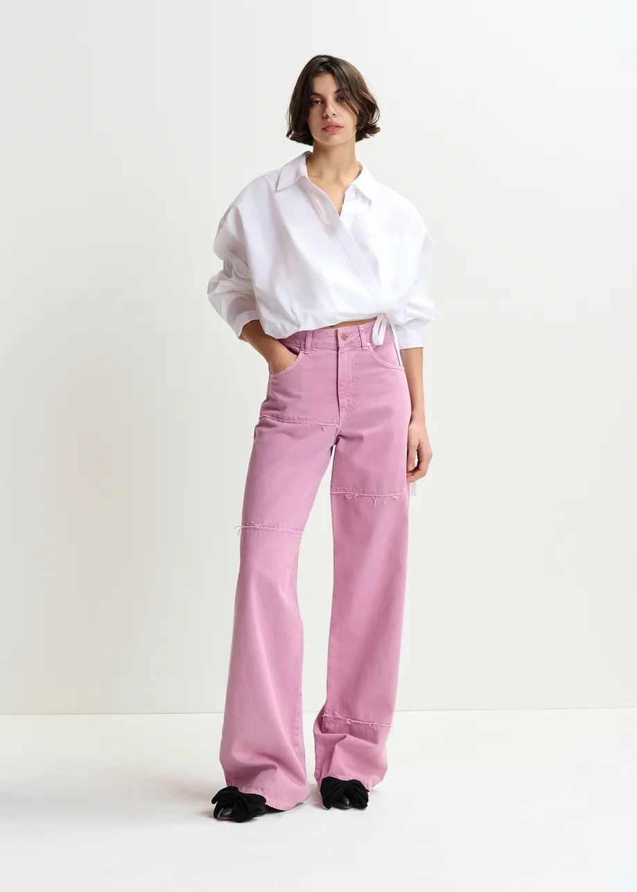 Pink straight-leg patchwork jeans