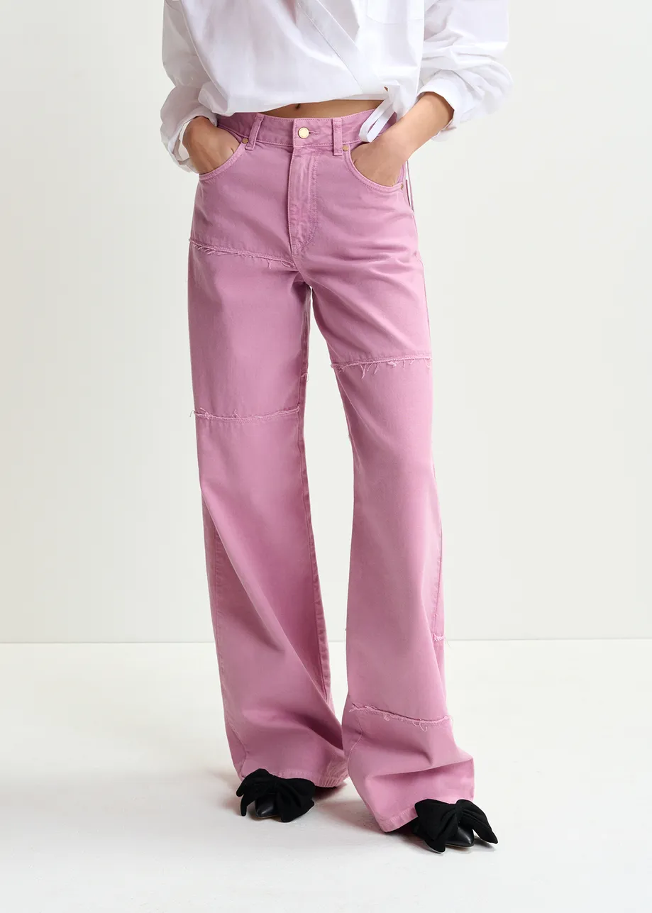 Pink straight-leg patchwork jeans