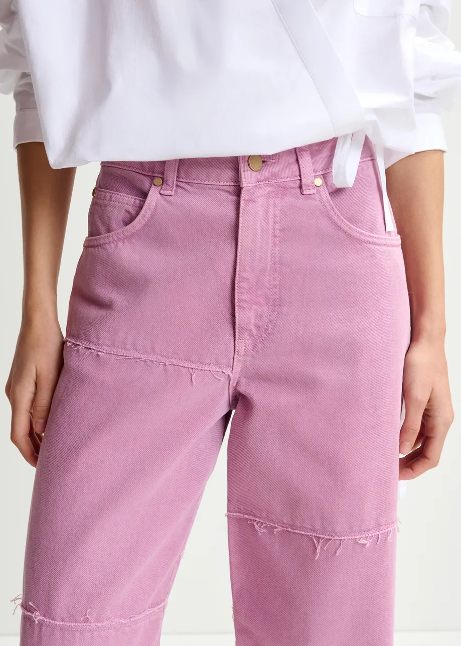 Pink straight-leg patchwork jeans