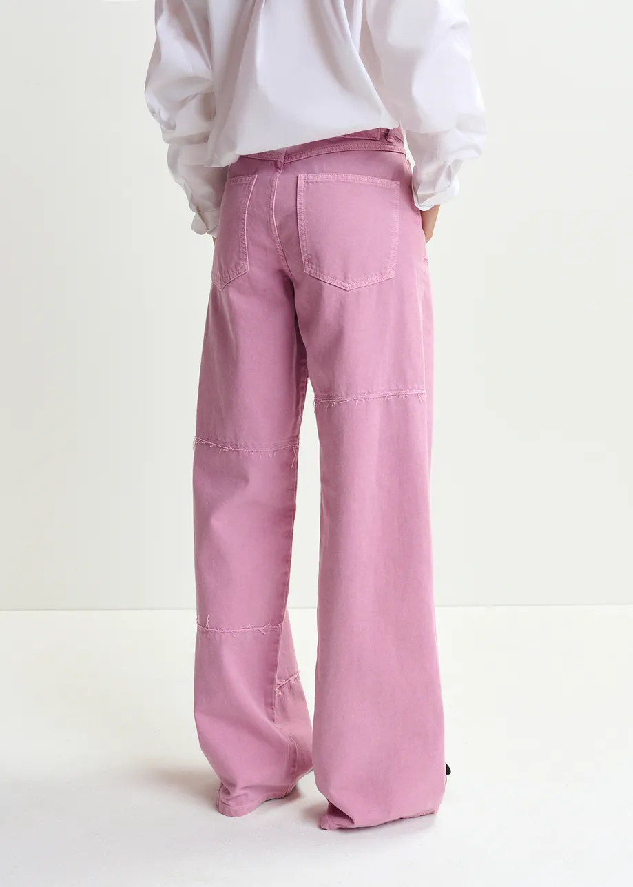 Jeans rosa patchwork a gamba dritta