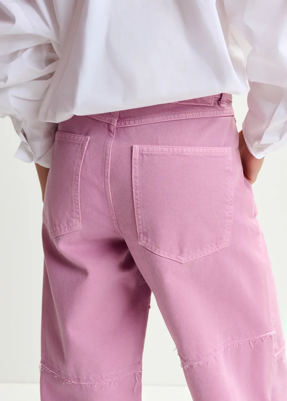 Jeans rosa patchwork a gamba dritta