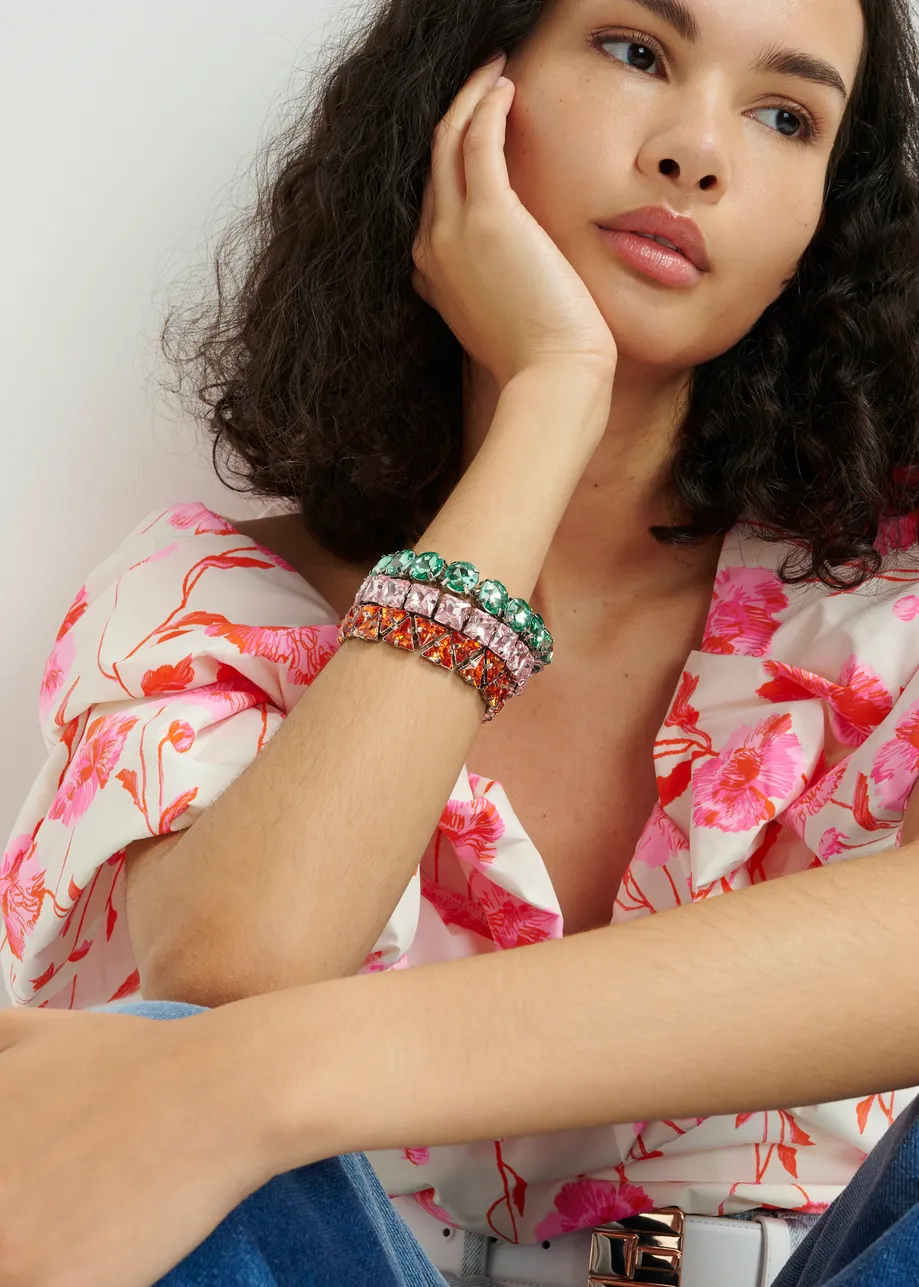 Bracelets en strass orange, roses et verts