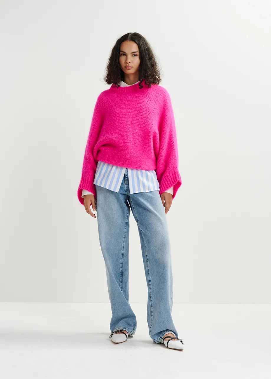 Jersey de punto en mezcla de mohair con mangas murciélago, rosa brillante