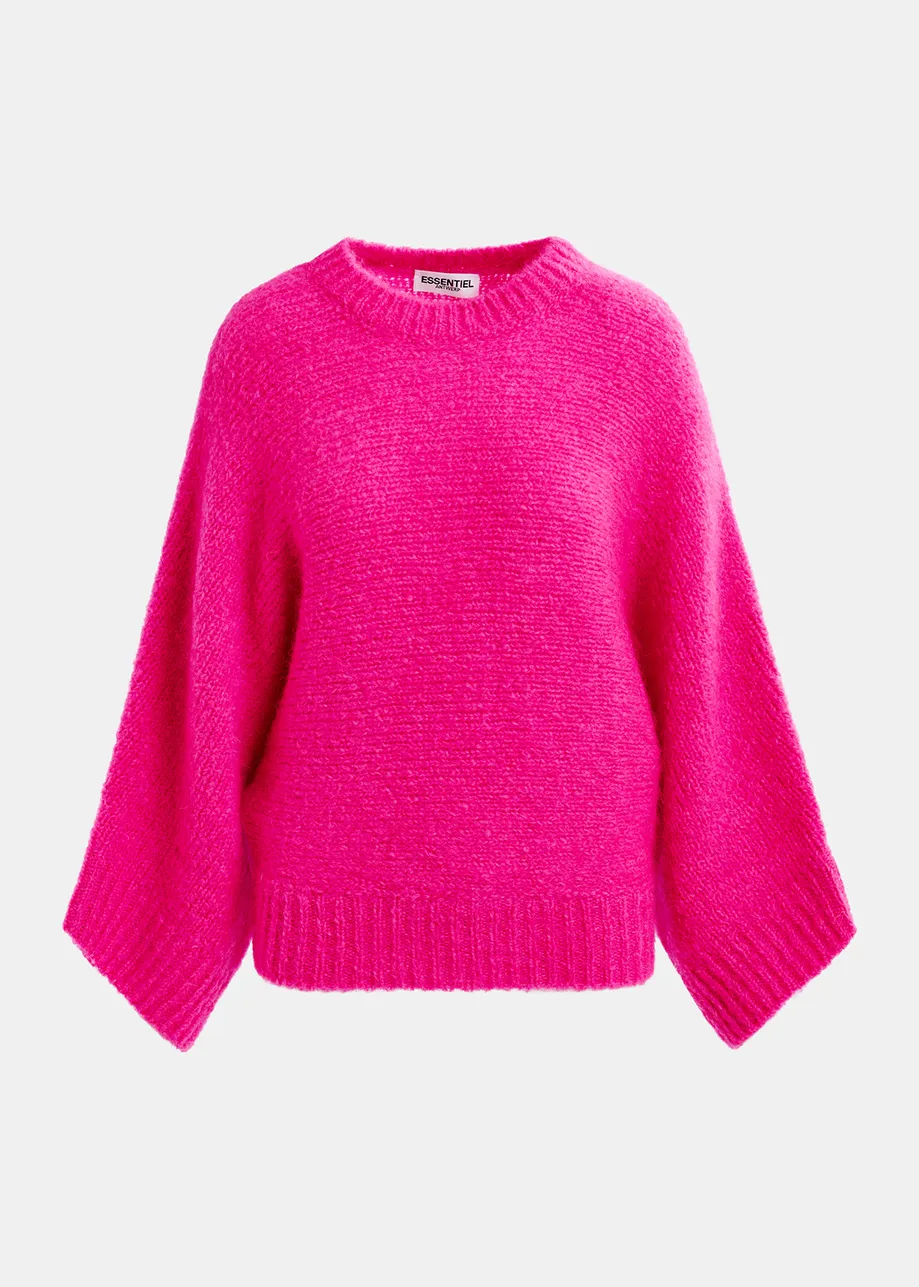 Hellrosa Mohair-Strickpullover mit Fledermausärmeln