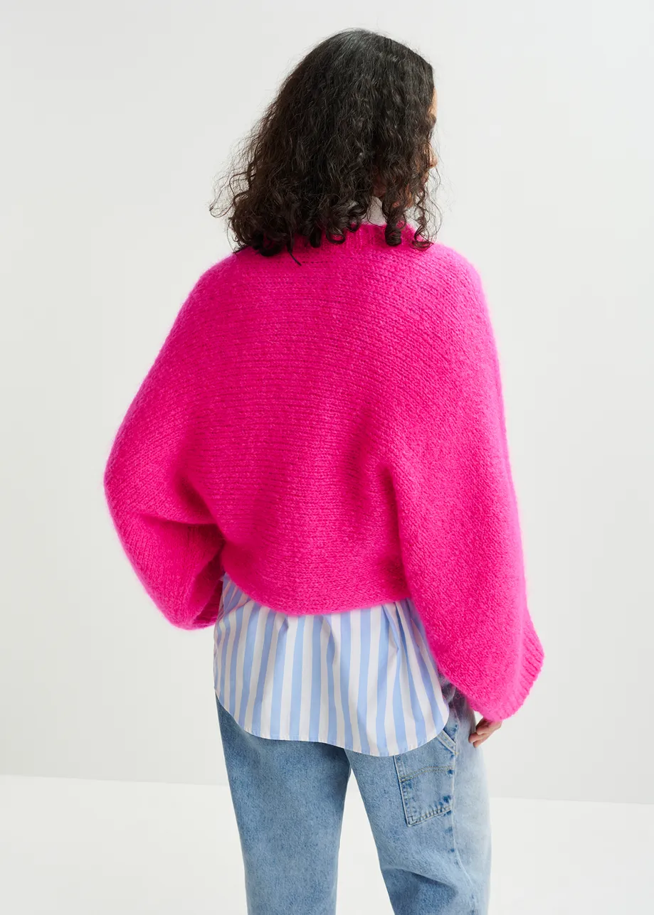 Hellrosa Mohair-Strickpullover mit Fledermausärmeln