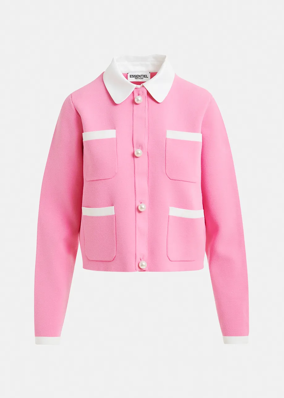 Pink knitted jacket with pearl buttons