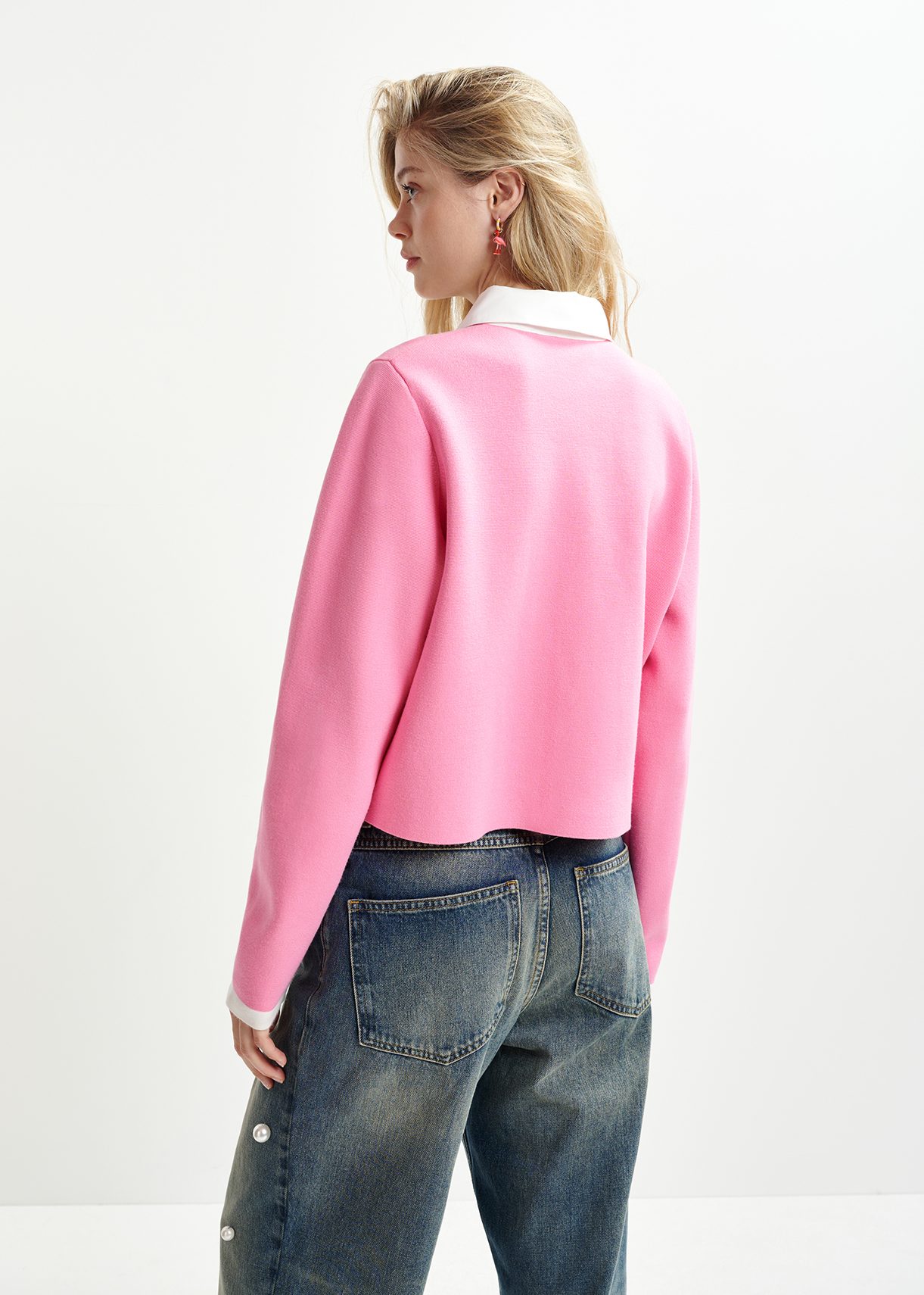 ジャケット [ESSENTIEL ANTWERPILLIGO] Flower Rhinestone Cotton Jacket Dark blue knitted jacket with pearl buttons | Essentiel