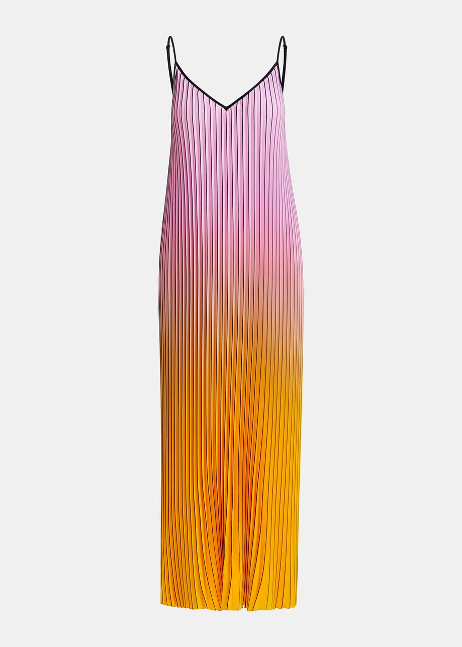 Pink, orange and black plissé slip dress with gradient effect